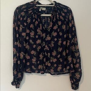 Passport Navy Floral Sheer Blouse